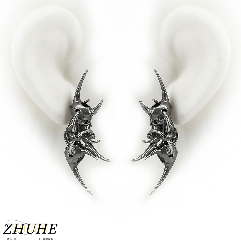 Body Jewelry Goth - Pendientes de calavera de cuerno de