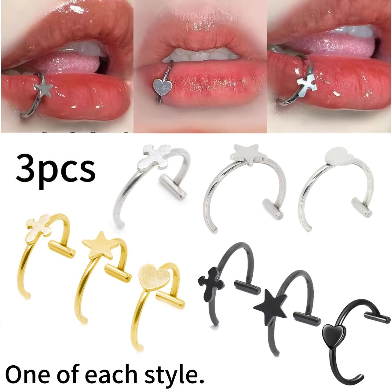 Body Jewelry Vertical Labret - 3pcs anillo de labios de acero
