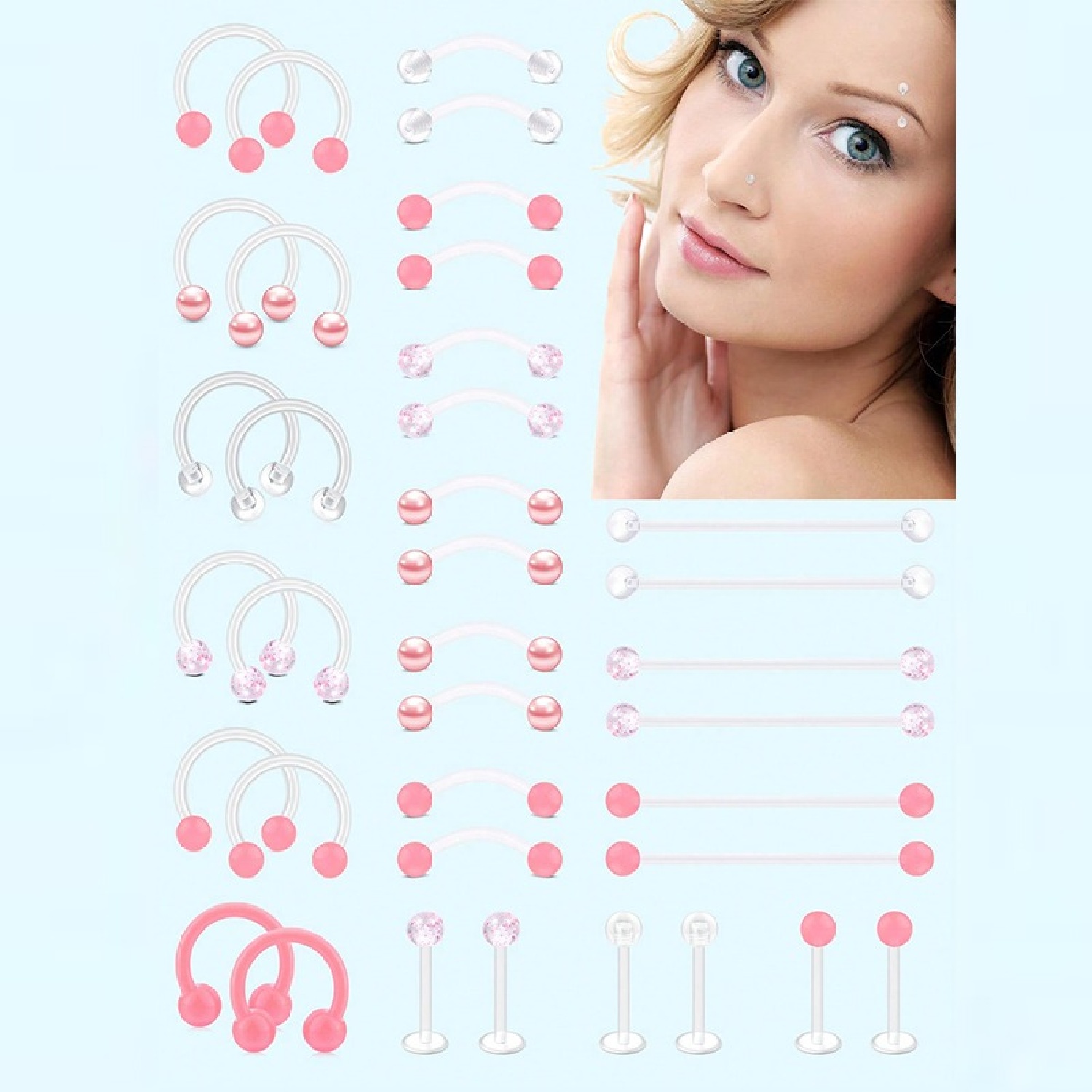 12pcs transparente rosa indust - Body Jewelry Vertical Labret reseña y precio